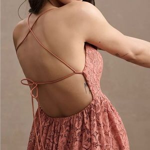 Anthropologie BHLDN Zoe Open-Back Lace Midi Dress Size 14. Color Burgundy